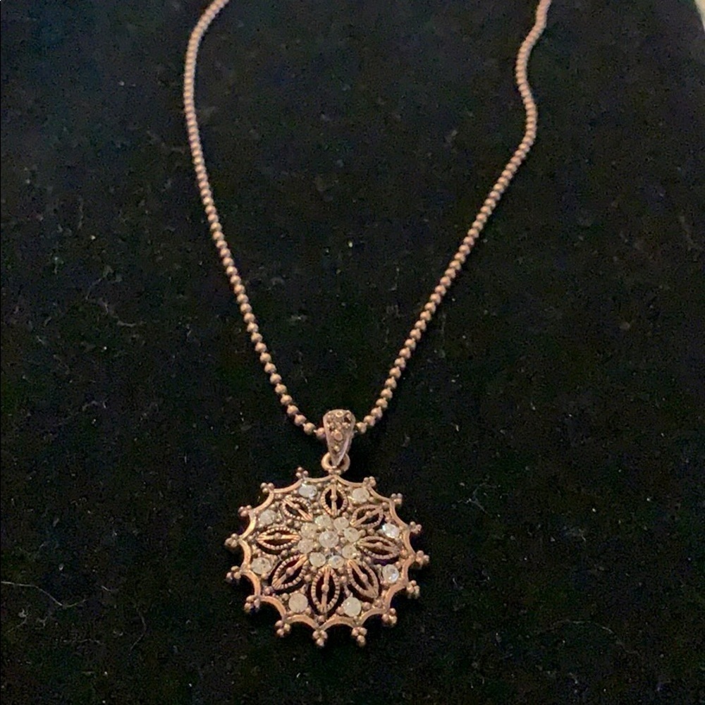 Vintage Copper and Rhinestone Snowflake Necklace